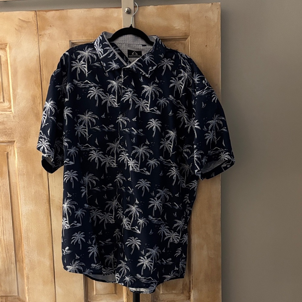 Forever 21 Dark Blue Shirt with White Palm Print